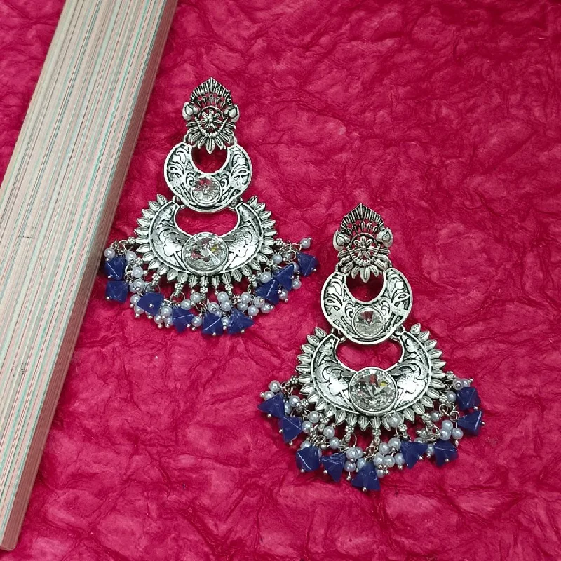 Bold Red Earrings-Darshana Jewels Crystal Stone Silver Plated Dangler Earrings