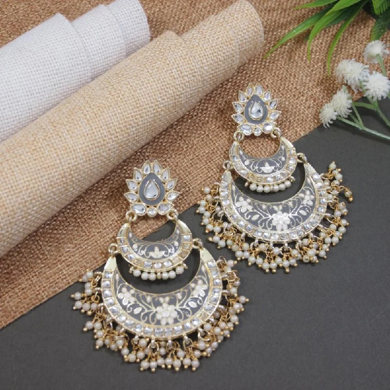 Pink Crystal Earrings-Etnico Gold Plated Traditional Meenakari Kundans & Pearls Earrings For Women (E3003Gr)