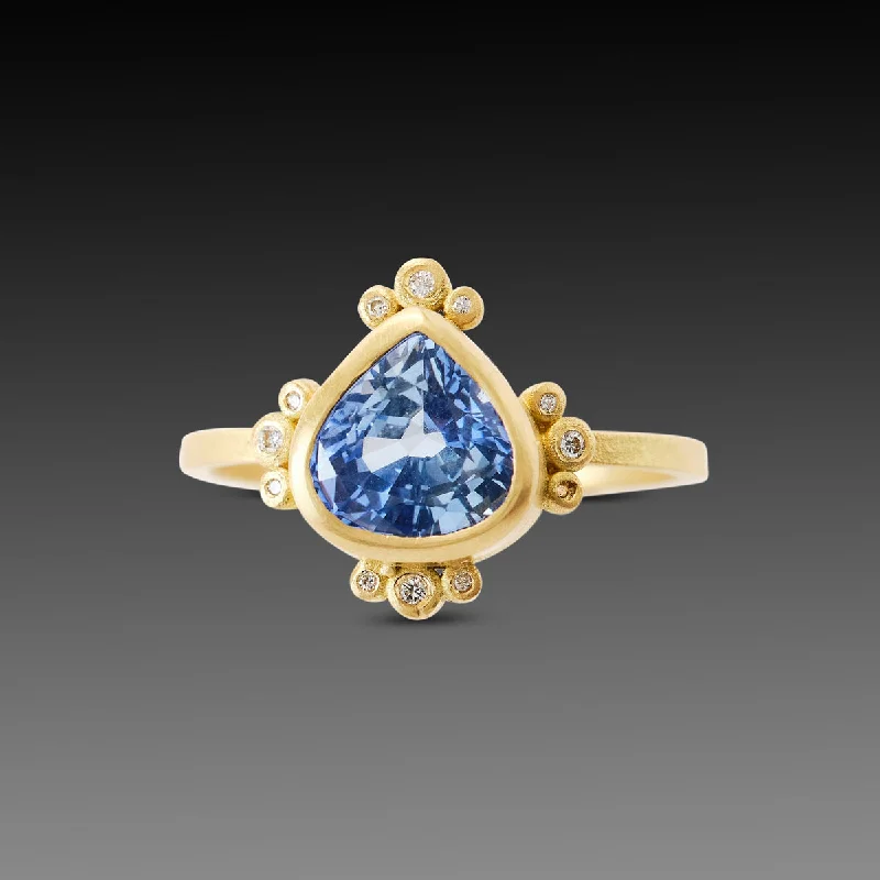 Bohemian Style Rings-Pear Sapphire Ring with Diamond Trios