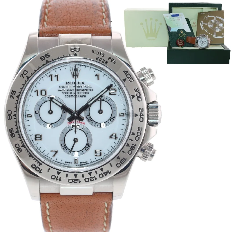 Solar Watches with Time Display-PAPERS Rolex Daytona 116519 White Arabic Dial 18k White Gold Leather Watch Box