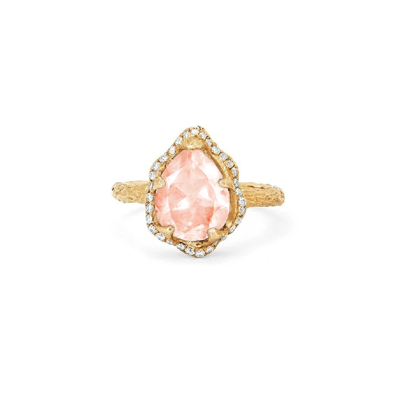 Customized Engagement Rings-Baby Queen Water Drop Morganite Ring with Full Pavé Halo