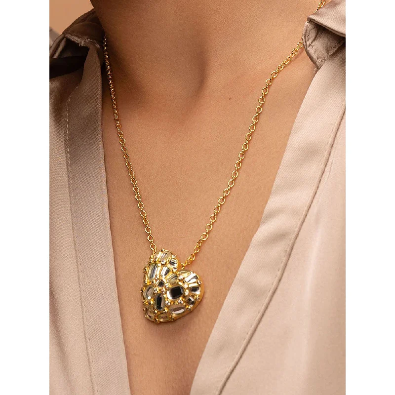 Custom Birthstone Necklaces-Isharya Desire Mirror Heart Necklace In 18Kt Gold Plated