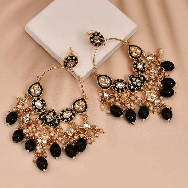 Ethnic Earrings for Women-Shagna Gold Plated Kundan Stone And Meenakari Pearls Dangler Earrings