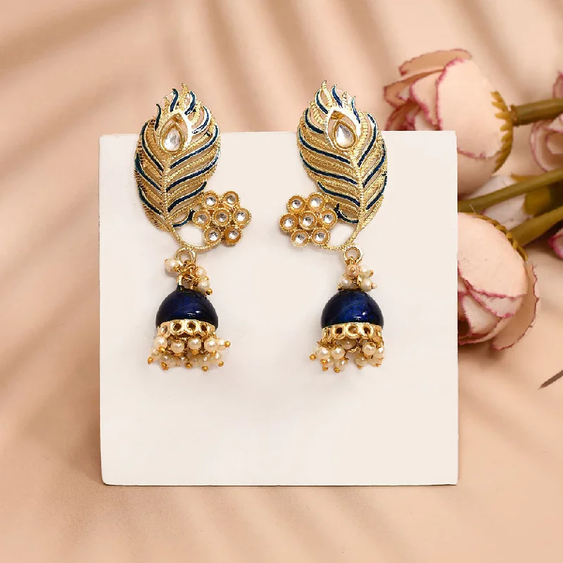 Natural Gemstone Earrings-Shagna Gold Plated Kundan Stone And Meenakari Jhumki Earrings