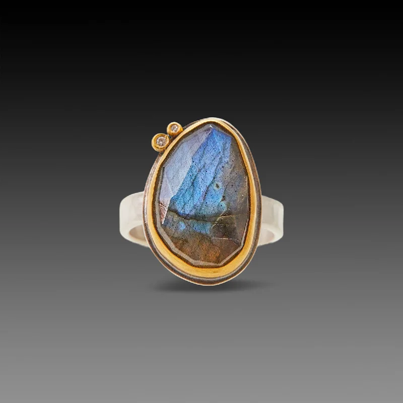 Custom Engagement Rings with Gemstones-Labradorite Ring with Diamonds