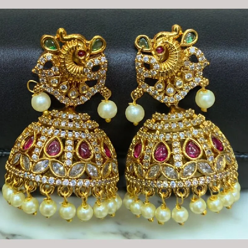 Pink Crystal Earrings-Sona Creation Gold Plated Austrian Stone Jhumki Earrings