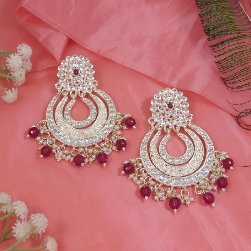 Customized Initial Earrings-Etnico Gold Plated Traditional Kundan & Pearl Chandbali Earrings For Women (E2860Wi)