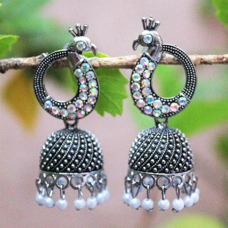 Simple Rose Gold Earrings-H K Fashion Oxidised Plated Austrian Stone Jhumki Earrings