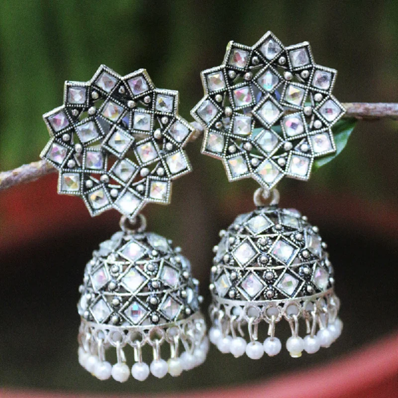 Pink Crystal Earrings-H K Fashion Oxidised Plated Austrian Stone Jhumki Earrings