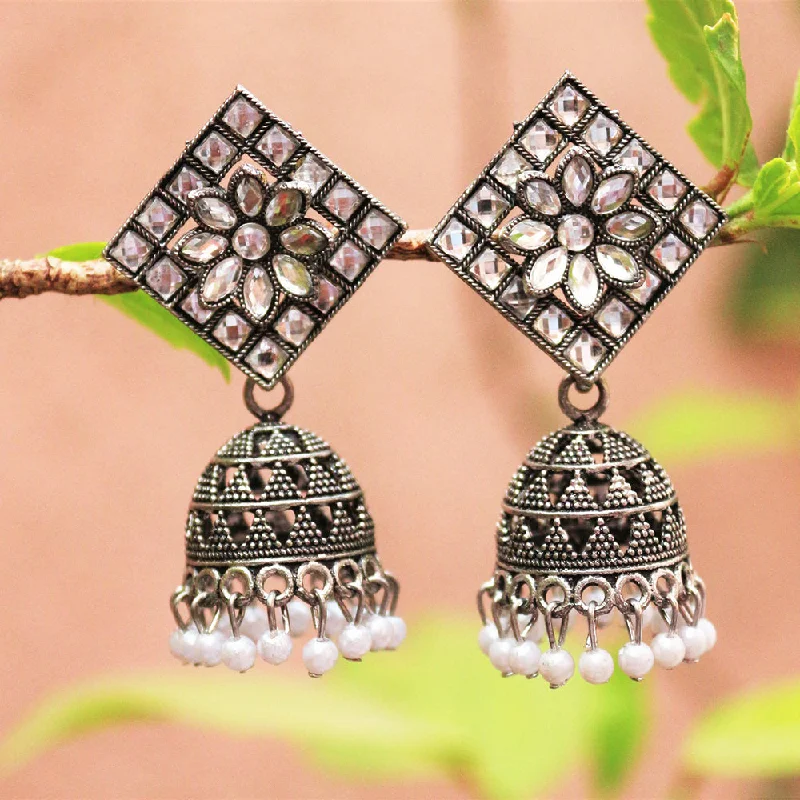 Classic Silver Earrings-H K Fashion Oxidised Plated  Crystal Stone Jhumki Earrings