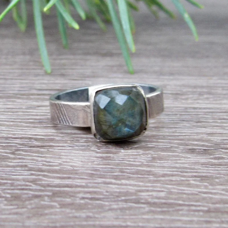 Birthstone Stackable Rings-Square Labradorite Ring