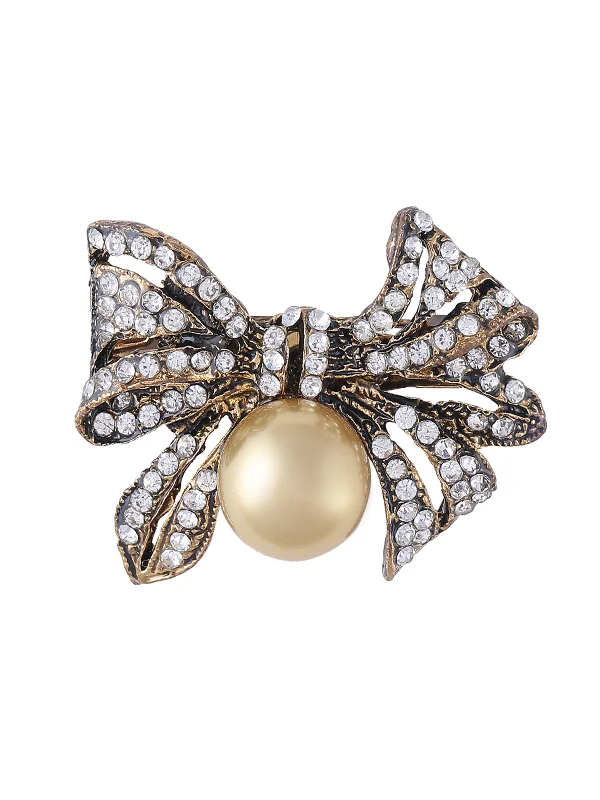 Unique Brooch for Special Gifts-Bow-Knot Design Diamond And Pearl Exquisite Brooch Pin