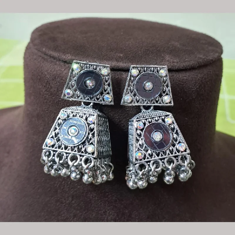 Turquoise Stud Earrings-H K Fashion Oxidised Plated Austrian Stone And Beads Jhumki Earrings