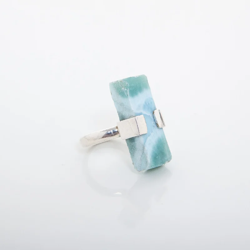 Custom Name Rings-Rough Larimar Ring Milan