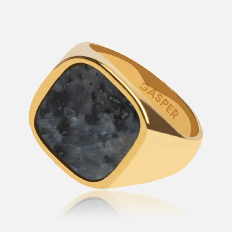 Large Statement Diamond Rings-Square Black Spectrolite Ring