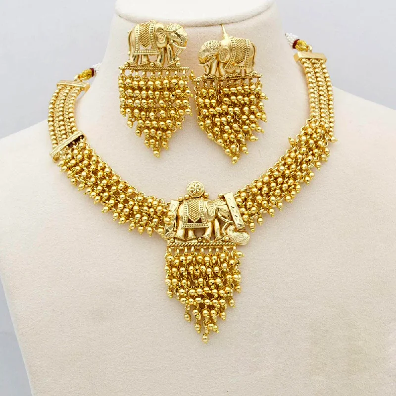 Designer Choker Necklaces-Kavita Art Gold Plated Elephant And Pearl Necklace Set