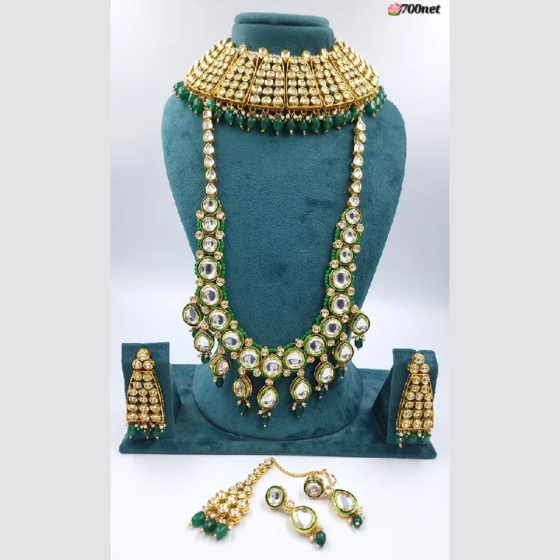 Colorful Beaded Necklaces-JCM Gold Plated  Kundan Necklace Combo Set