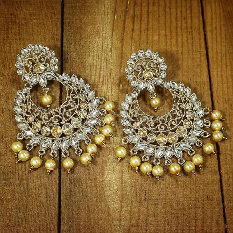 Chunky Gold Earrings-Etnico Gold Plated Traditional Kundan & Pearl Chandbali Earrings For Women (E2867W)