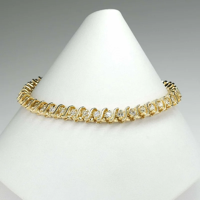 Multi-Colored Bead Bracelets-14K Yellow Gold 2.20ctw Round Diamond Accented 7.5" "S" Link Tennis Bracelet