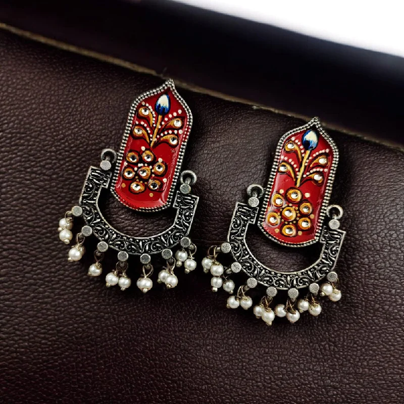 Colorful Hoop Earrings-Maharani Jewels Oxidised Plated Pearls Dangler Earrings