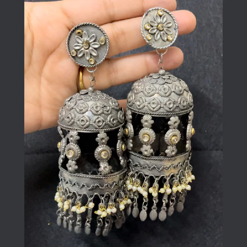 Vintage Sapphire Earrings-Shringarstreet Oxidised Plated Jhumki Earrings