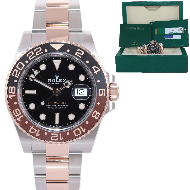 Designer Watches with Leather Bands-PAPERS Rolex GMT Master Root Beer Ceramic Rose Gold Steel 126711 Watch Box