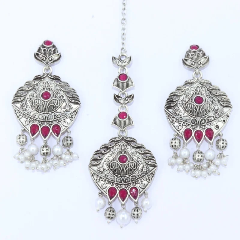 Cute Butterfly Earrings-Corbeda Fashion Oxidised Plated Earrings With Mangtikka