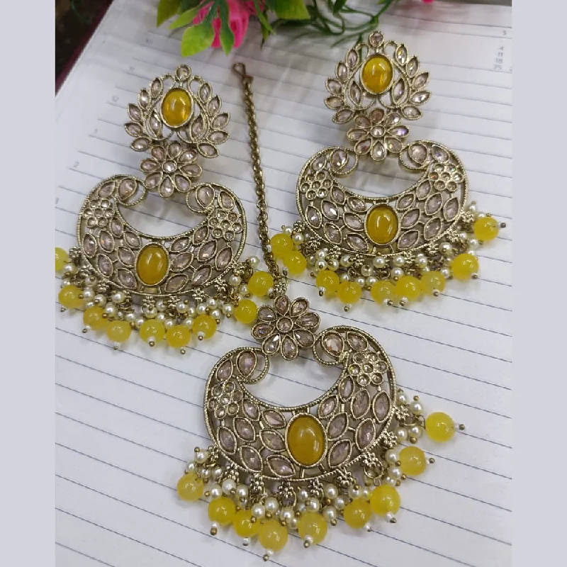 Long Dangle Earrings-Exotica Collection Gold Plated Crystal Stone Earring With Mangtikka