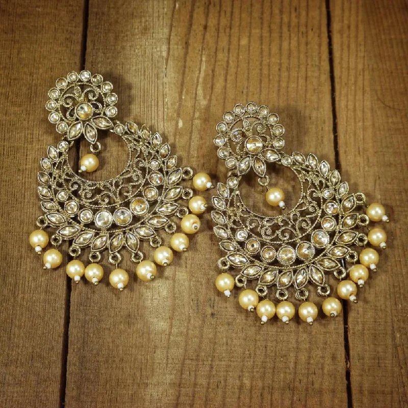 Bold Statement Earrings-Etnico Gold Plated Traditional Kundan & Pearl Chandbali Earrings For Women (E2867FL)