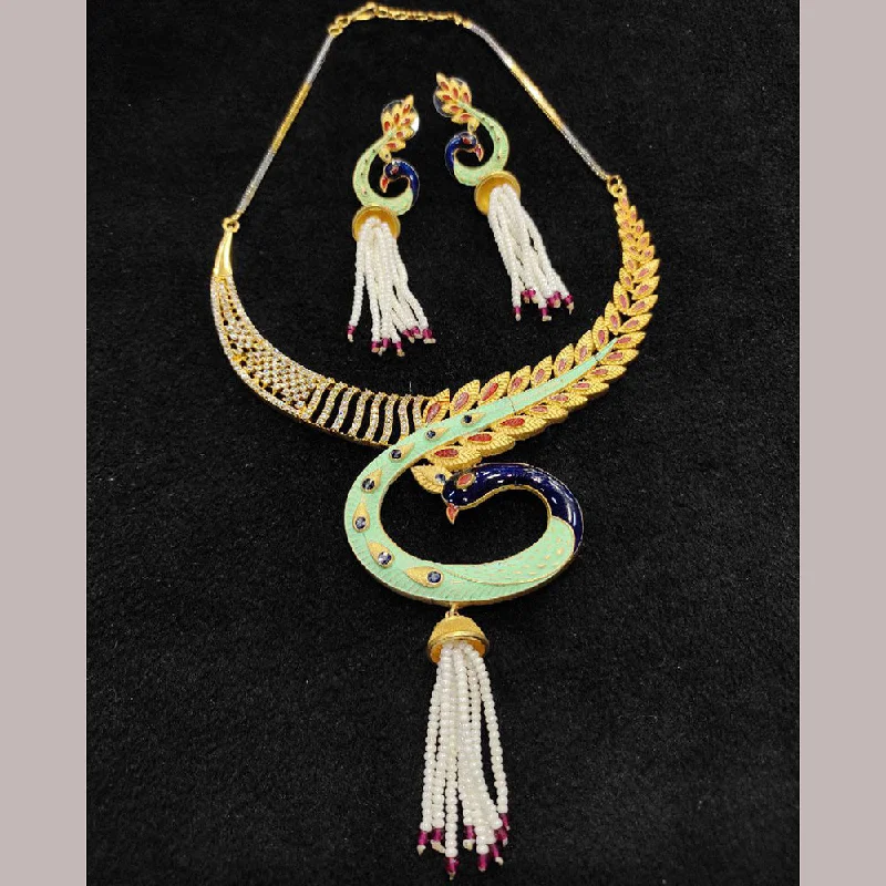 Elegant Turquoise Necklaces-Aamrapali Gold Plated AD Stone And Meenakari Necklace Set