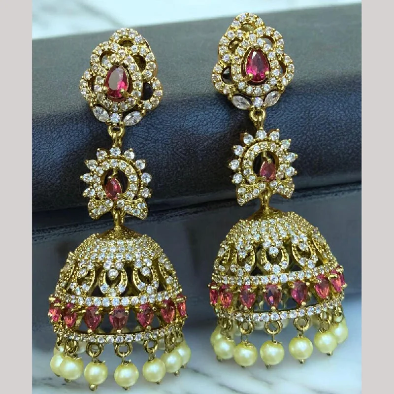 Statement Earrings for Teens-Sona Creation Gold Plated Austrian Stone Jhumki Earrings