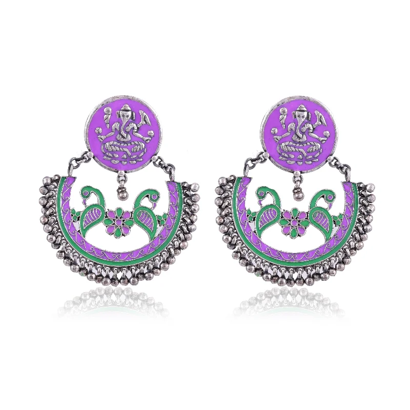 Trendy Earrings for Teens-Silver Mountain Silver Enamel filled Chandbali