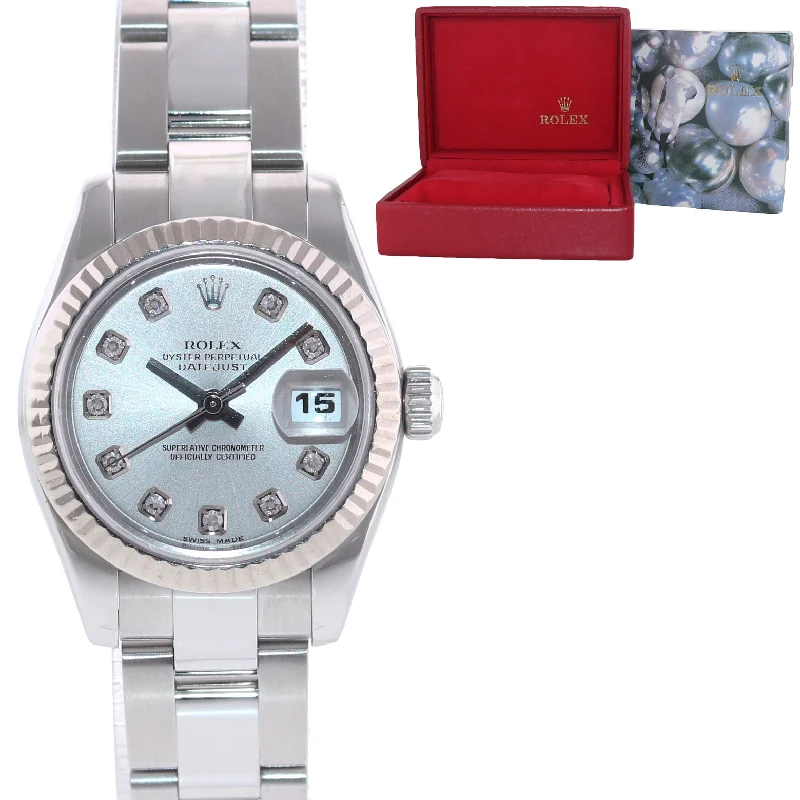 Slim Design Watches for Men-Ladies Rolex DateJust 179174 Diamond Dial 18k White Gold Steel 26mm Watch Box