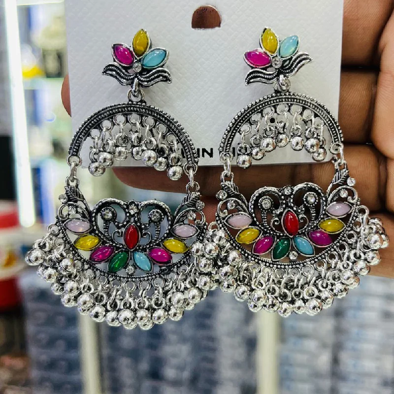 Chic Crystal Earrings-Manisha Jewellery Oxidised Plated Crystal Stone And Ghungroo Dangler Earrings