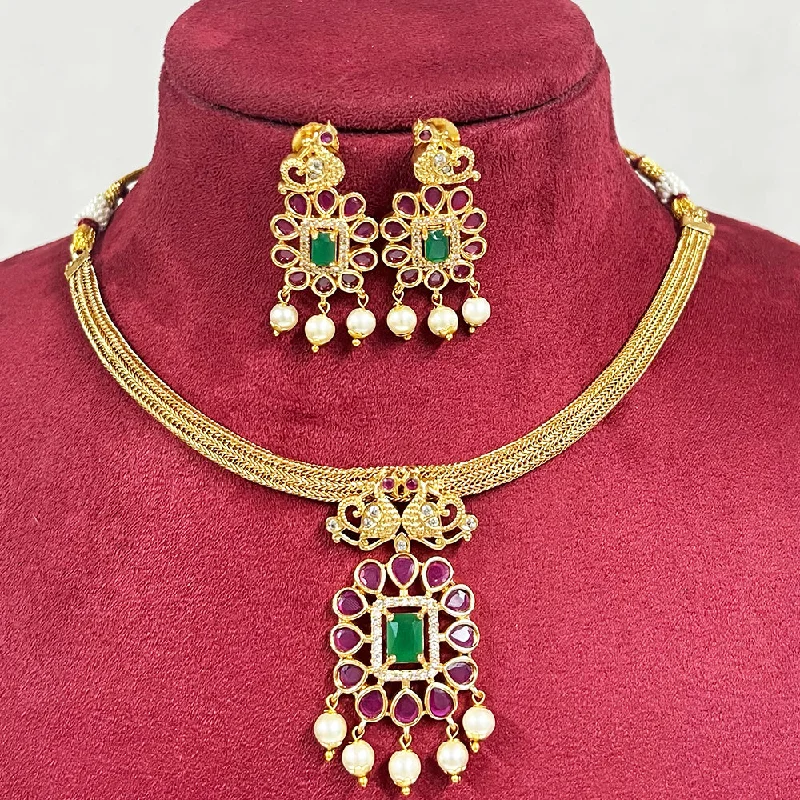 Diamond Pendant Necklaces-Diksha Collection Gold Plated Necklace Set