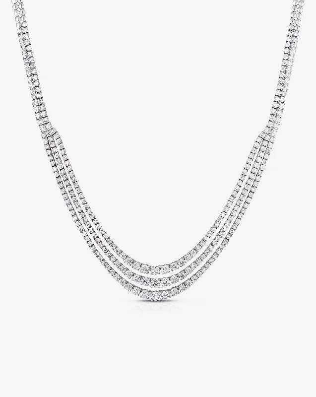 Fashionable Boho Necklaces-Triple Row Graduated Diamond Tennis Necklace