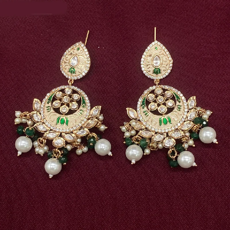 Natural Stone Earrings-Amoliya Jewels Gold Plated Polki Kundan And Meenakari Dangler Earrings