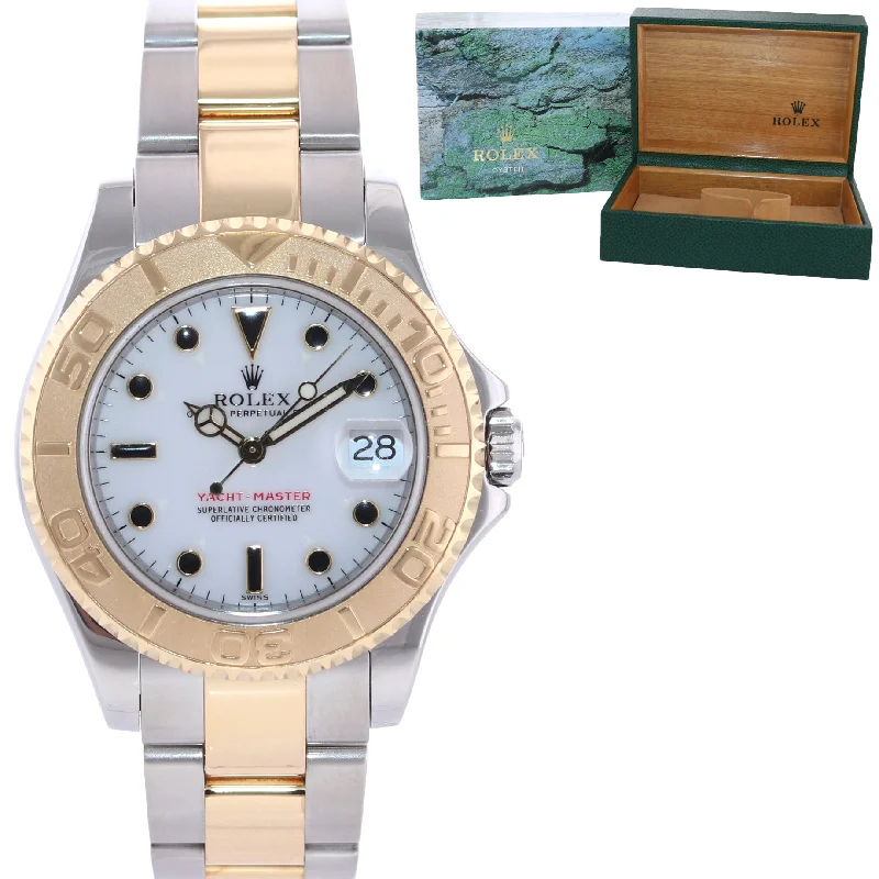 Multi-Function Sports Watches-Ladies Rolex Yacht-Master 18k Gold 168623 35mm Mid Size White Two Tone Watch