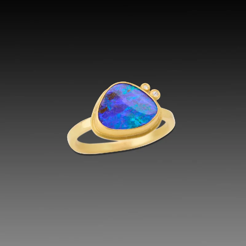 Sterling Silver Rings for Women-Australian Boulder Opal Ring