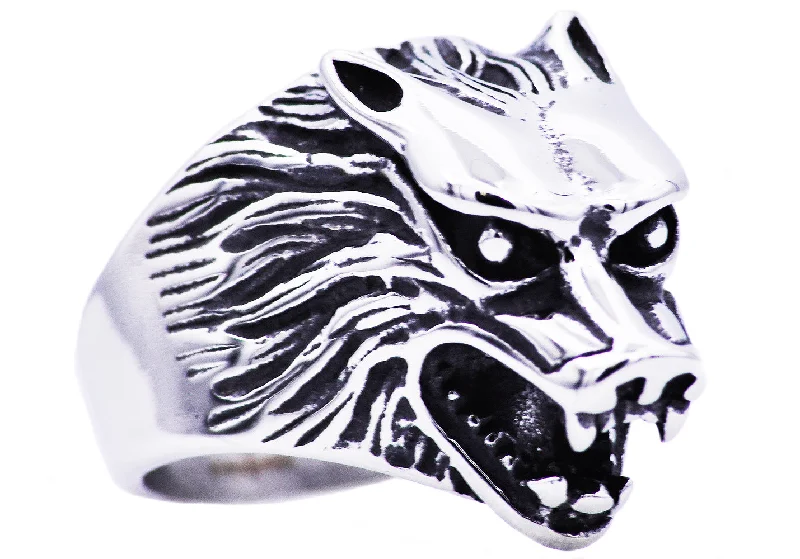 Simple Gold Rings for Men-Mens Stainless Steel Wolf Ring