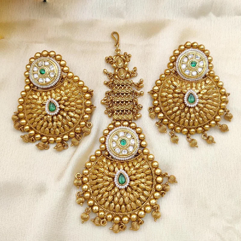 Swarovski Crystal Earrings-Jewel Addiction Gold Plated Pota Stone And Beads Dangler Earrings With Maangtikka