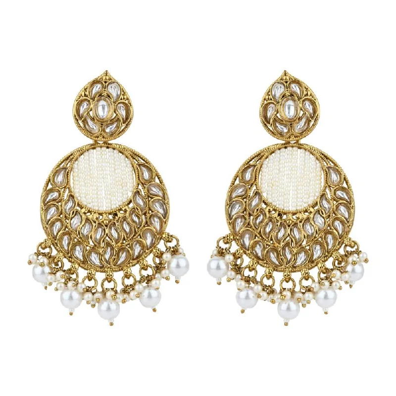 Cute Stud Earrings for Girls-Etnico Gold Plated Traditional Handcrafted Kundan Pearl Chandbali Earrings For Women (E3176W)