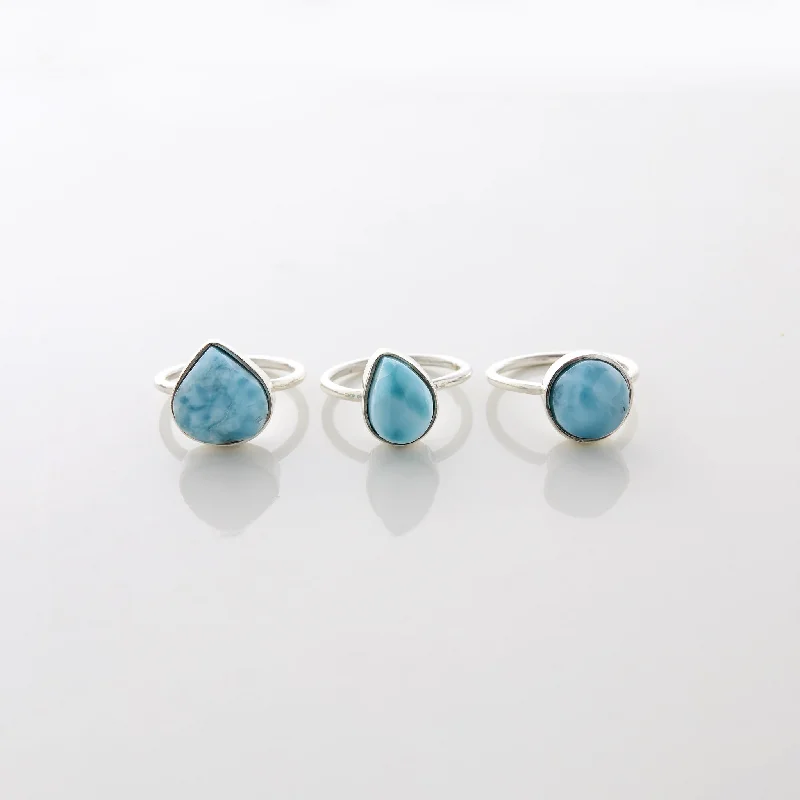 Custom Engagement Rings with Gemstones-Larimar Ring Trio Trixie