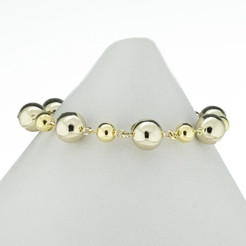 Classic Chain Bracelets-9.2mm Wide Gold Ball Bracelet 7.5" in 14K Two Tone Gold