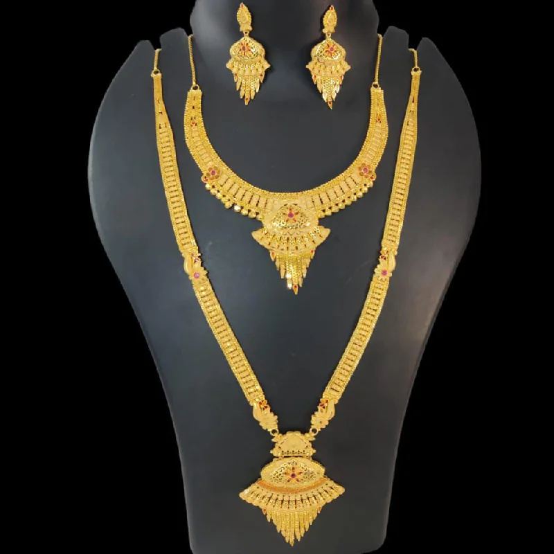 Crystal Flower Necklaces-Pari Art Jewellery Forming Gold Double Necklace Set