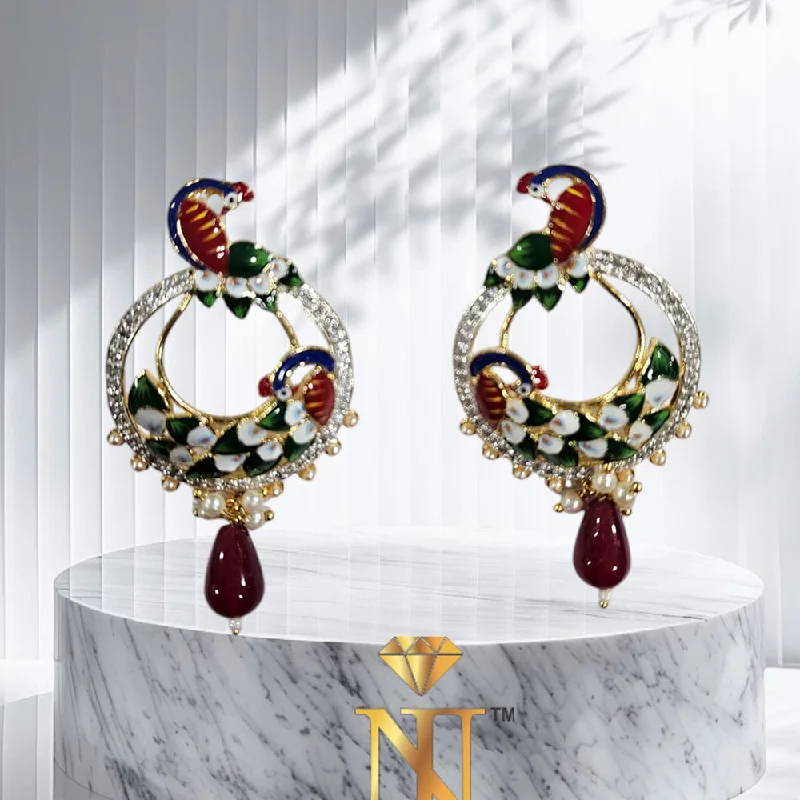 White Pearl Earrings-Nakoda Jewels Brass Gold Plated Austrian Stone And Pearls Meenakari Earrings