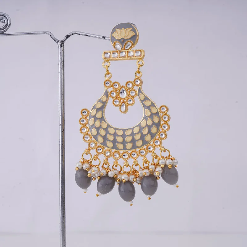 Cute Flower Earrings-Shagna Gold Plated Meenakari And Pearls Dangler Earrings