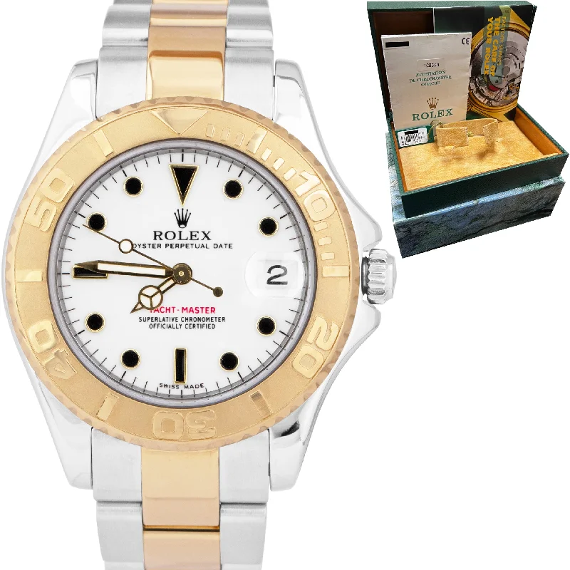 Women’s Luxury Watches with Leather Strap-Rolex Yacht-Master Two-Tone Mid-Size 35mm White Gold Stainless Watch 168623 B+P