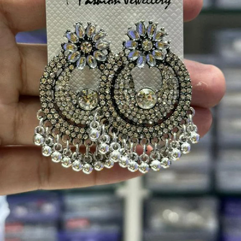 Fashionable Gold Earrings-Manisha Jewellery Oxidised Plated Austrian Stone And Ghungroo Dangler Earrings