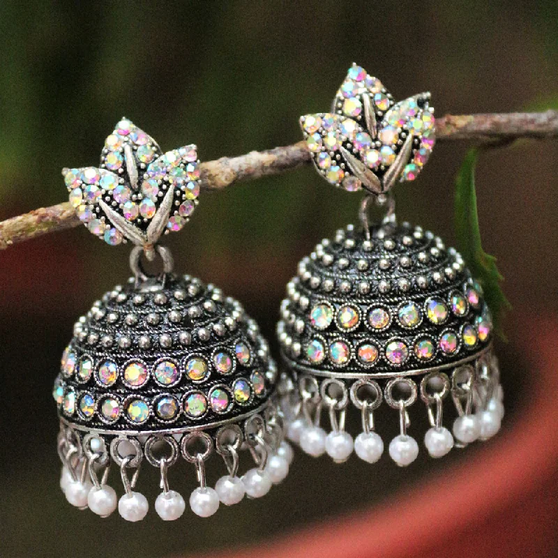 Cute Animal Earrings-H K Fashion Oxidised Plated Austrian Stone Jhumki Earrings